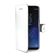 WALLY - Custodia a libro in pelle sintetica con chiusura flap magnetico, slot per carte e funzione stand colore bianco compatibile con Samsung Galaxy S8+