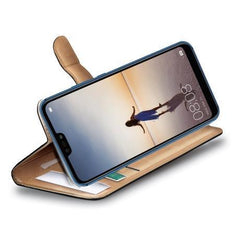 WALLY - Custodia a libro in pelle sintetica con chiusura flap magnetico, slot per carte e funzione stand colore nero compatibile con Huawei P20 Lite