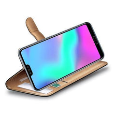 WALLY - Custodia a libro in pelle sintetica con chiusura flap magnetico, slot per carte e funzione stand colore nero compatibile con Honor 10