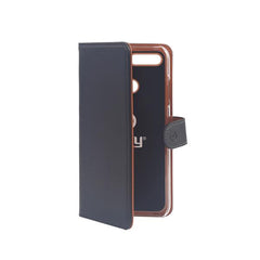 WALLY - Custodia a libro in pelle sintetica con chiusura flap magnetico, slot per carte e funzione stand colore nero compatibile con Huawei Y9 2018