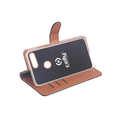 WALLY - Custodia a libro in pelle sintetica con chiusura flap magnetico, slot per carte e funzione stand colore nero compatibile con Huawei Y9 2018