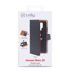 WALLY - Custodia a libro in pelle sintetica con chiusura flap magnetico, slot per carte e funzione stand colore nero compatibile con Huawei Mate 20