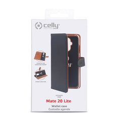 WALLY - Custodia a libro in pelle sintetica con chiusura flap magnetico, slot per carte e funzione stand colore nero compatibile con Huawei Mate 20 Lite