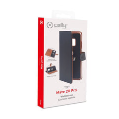 WALLY - Custodia a libro in pelle sintetica con chiusura flap magnetico, slot per carte e funzione stand colore nero compatibile con Huawei Mate 20 Pro