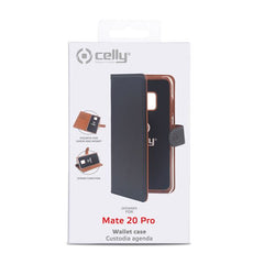 WALLY - Custodia a libro in pelle sintetica con chiusura flap magnetico, slot per carte e funzione stand colore nero compatibile con Huawei Mate 20 Pro