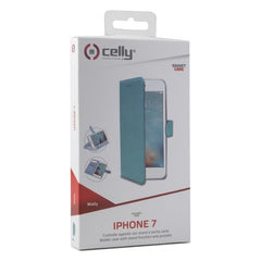 WALLY - Custodia a libro in pelle sintetica con chiusura flap magnetico, slot per carte e funzione stand colore azzurro per Apple iPhone SE 2022/ iPhone SE 2020/ iPhone 8/ 7/ 6s/ 6