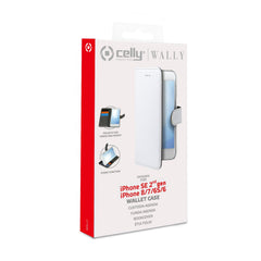 WALLY - Custodia a libro in pelle sintetica con chiusura flap magnetico, slot per carte e funzione stand colore bianco per Apple iPhone SE 2022/ iPhone SE 2020/ iPhone 8/ 7/ 6s/ 6