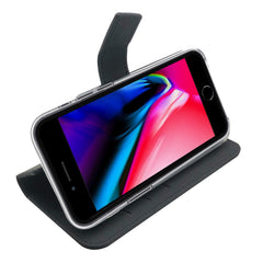 WALLY - Custodia a libro in pelle sintetica con chiusura flap magnetico, slot per carte e funzione stand colore nero per Apple iPhone SE 2022/ iPhone SE 2020/ iPhone 8/ 7/ 6s/ 6