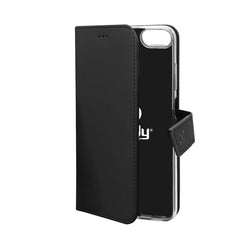 WALLY - Custodia a libro in pelle sintetica con chiusura flap magnetico, slot per carte e funzione stand colore nero per Apple iPhone SE 2022/ iPhone SE 2020/ iPhone 8/ 7/ 6s/ 6