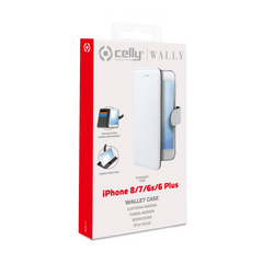 WALLY - Custodia a libro in pelle sintetica con chiusura flap magnetico, slot per carte e funzione stand colore bianco compatibile con Apple iPhone 8 Plus/ iPhone 7 Plus