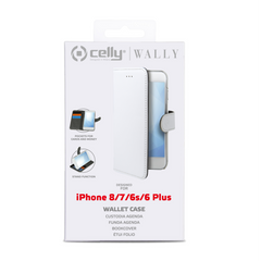 WALLY - Custodia a libro in pelle sintetica con chiusura flap magnetico, slot per carte e funzione stand colore bianco compatibile con Apple iPhone 8 Plus/ iPhone 7 Plus
