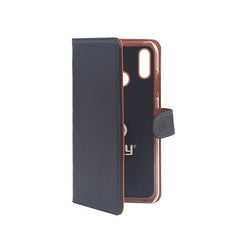 WALLY - Custodia a libro in pelle sintetica con chiusura flap magnetico, slot per carte e funzione stand colore nero compatibile con Honor 8X Max