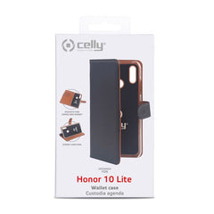 WALLY - Custodia a libro in pelle sintetica con chiusura flap magnetico, slot per carte e funzione stand colore nero compatibile con Honor 10 Lite/ Huawei P Smart 2019