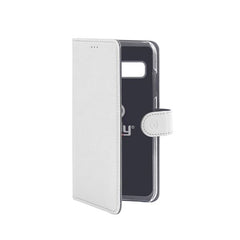 WALLY - Custodia a libro in pelle sintetica con chiusura flap magnetico, slot per carte e funzione stand colore bianco compatibile con Samsung Galaxy S10