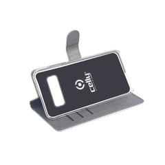 WALLY - Custodia a libro in pelle sintetica con chiusura flap magnetico, slot per carte e funzione stand colore bianco compatibile con Samsung Galaxy S10+