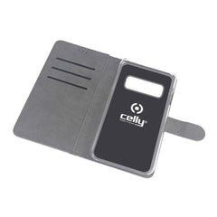 WALLY - Custodia a libro in pelle sintetica con chiusura flap magnetico, slot per carte e funzione stand colore bianco compatibile con Samsung Galaxy S10+
