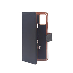 WALLY - Custodia a libro in pelle sintetica con chiusura flap magnetico, slot per carte e funzione stand colore nero compatibile con Samsung Galaxy A21s