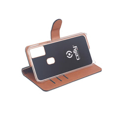 WALLY - Custodia a libro in pelle sintetica con chiusura flap magnetico, slot per carte e funzione stand colore nero compatibile con Samsung Galaxy A21s