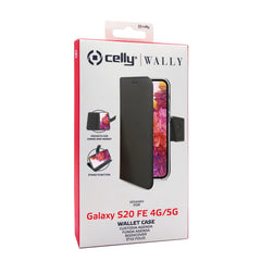 WALLY - Custodia a libro in pelle sintetica con chiusura flap magnetico, slot per carte e funzione stand colore nero compatibile con Samsung Galaxy S20 FE 4G/ S20 FE 5G