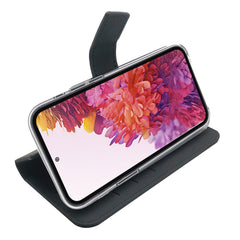 WALLY - Custodia a libro in pelle sintetica con chiusura flap magnetico, slot per carte e funzione stand colore nero compatibile con Samsung Galaxy S20 FE 4G/ S20 FE 5G