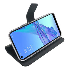 WALLY - Custodia a libro in pelle sintetica con chiusura flap magnetico, slot per carte e funzione stand colore nero compatibile con Oppo A53/ A53s