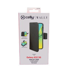 WALLY - Custodia a libro in pelle sintetica con chiusura flap magnetico, slot per carte e funzione stand colore nero per Samsung Galaxy A32 5G/ Galaxy A32 5G Enterprise Edition
