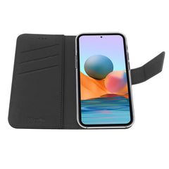 WALLY - Custodia a libro in pelle sintetica con chiusura flap magnetico, slot per carte e funzione stand colore nero compatibile con Xiaomi Redmi Note 10 Pro