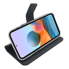 WALLY - Custodia a libro in pelle sintetica con chiusura flap magnetico, slot per carte e funzione stand colore nero compatibile con Xiaomi Redmi Note 10 Pro