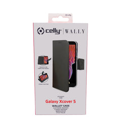 WALLY - Custodia a libro in pelle sintetica con chiusura flap magnetico, slot per carte e funzione stand colore nero per Samsung Galaxy Xcover 5/ Galaxy Xcover 5 Enterprise Edition