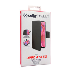 WALLY - Custodia a libro in pelle sintetica con chiusura flap magnetico, slot per carte e funzione stand colore nero compatibile con Oppo A74 5G/  A93 5G/  A54 4G/ A54 5G