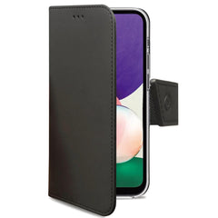 WALLY - Custodia a libro in pelle sintetica con chiusura flap magnetico, slot per carte e funzione stand colore nero compatibile con Samsung Galaxy A22 5G