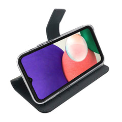 WALLY - Custodia a libro in pelle sintetica con chiusura flap magnetico, slot per carte e funzione stand colore nero compatibile con Samsung Galaxy A22 5G