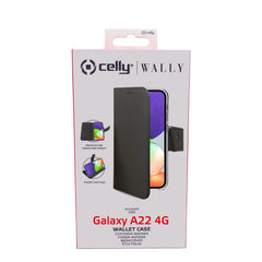 WALLY - Custodia a libro in pelle sintetica con chiusura flap magnetico, slot per carte e funzione stand colore nero compatibile Samsung Galaxy A22 4G/ Galaxy M22 4G/ Galaxy M32 4G