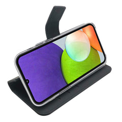 WALLY - Custodia a libro in pelle sintetica con chiusura flap magnetico, slot per carte e funzione stand colore nero compatibile Samsung Galaxy A22 4G/ Galaxy M22 4G/ Galaxy M32 4G