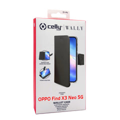 WALLY - Custodia a libro in pelle sintetica con chiusura flap magnetico, slot per carte e funzione stand colore nero compatibile con Oppo Find X3 Neo 5G/ Reno 5 Pro+ 5G
