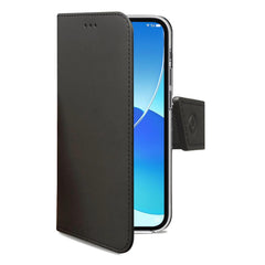 WALLY - Custodia a libro in pelle sintetica con chiusura flap magnetico, slot per carte e funzione stand colore nero compatibile con Oppo Reno 6 5G