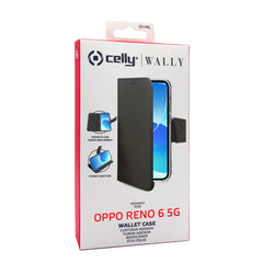 WALLY - Custodia a libro in pelle sintetica con chiusura flap magnetico, slot per carte e funzione stand colore nero compatibile con Oppo Reno 6 5G