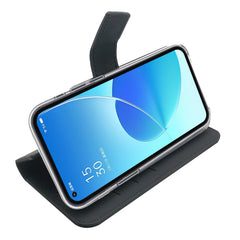 WALLY - Custodia a libro in pelle sintetica con chiusura flap magnetico, slot per carte e funzione stand colore nero compatibile con Oppo Reno 6 5G
