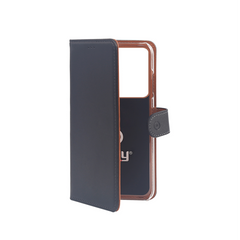 WALLY - Custodia a libro in pelle sintetica con chiusura flap magnetico, slot per carte e funzione stand colore nero compatibile con Samsung Galaxy S20 Ultra