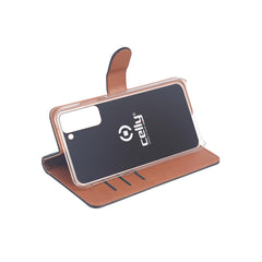 WALLY - Custodia a libro in pelle sintetica con chiusura flap magnetico, slot per carte e funzione stand colore nero compatibile con Samsung Galaxy S21+ 5G