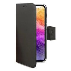 WALLY - Custodia a libro in pelle sintetica con chiusura flap magnetico, slot per carte e funzione stand colore nero compatibile con Samsung Galaxy A73 5G