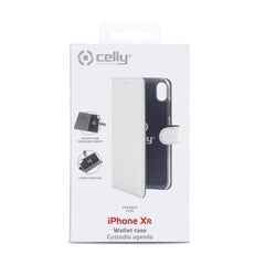 WALLY - Custodia a libro in pelle sintetica con chiusura flap magnetico, slot per carte e funzione stand colore bianco compatibile con Apple iPhone Xr