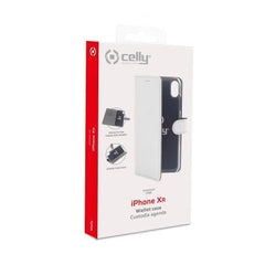 WALLY - Custodia a libro in pelle sintetica con chiusura flap magnetico, slot per carte e funzione stand colore bianco compatibile con Apple iPhone Xr