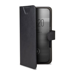 WALLY ONE - Custodia universale a libro colore nero con fissaggio e sistema rotazione 360° compatibile con tutti gli smartphone da 5" a 5.5" dimensione display