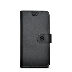 WALLYUNI - Custodia universale a libro colore nero con sistema fissaggio adesivo compatibile con gli smartphone da 4.5" a 5" dimensione display