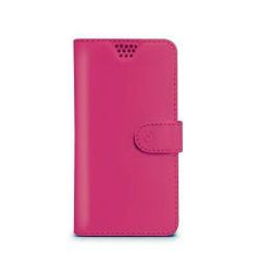 WALLYUNI - Custodia universale a libro colore fucsia con sistema fissaggio adesivo compatibile con gli smartphone da 4.5" a 5" dimensione display