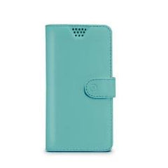 WALLYUNI - Custodia universale a libro colore azzurro tiffany con sistema fissaggio adesivo compatibile con gli smartphone da 4.5" a 5" dimensione display