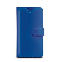 WALLYUNI - Custodia universale a libro colore blu con sistema fissaggio adesivo compatibile con gli smartphone da 5.5" a 6" dimensione display