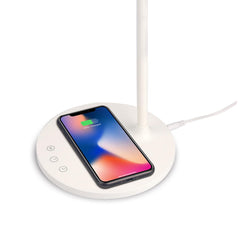WLLIGHT10W - Lampada LED con caricabatteria wireless integrato, potenza massima 10 Watt, tre tonalità di luce, braccio flessibile