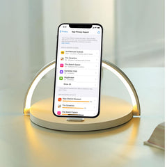 WLLIGHTCIRCLE - Lampada LED con caricabatteria wireless integrato, potenza massima 15 Watt, tre tonalità di luce, braccio circolare regolabile fino a 180°